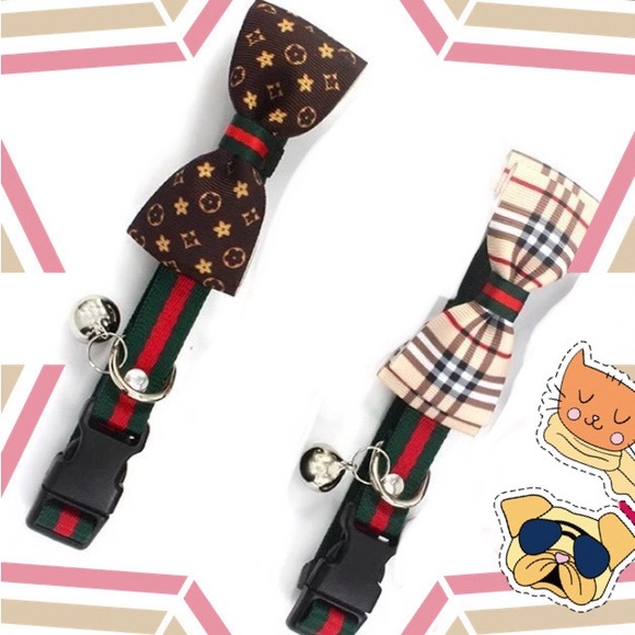 2 BOW BOWKNOT BELL PET CAT & DOG COLLAR. SIZE MEDIUM BEIGE AND BROWN COLOR - Picture 8 of 10